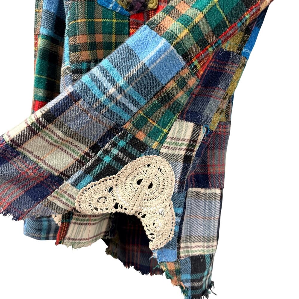 Free People Lost In Plaid Shirt Medium Patchwork Boho Summer Lace - Picture 5 of 10